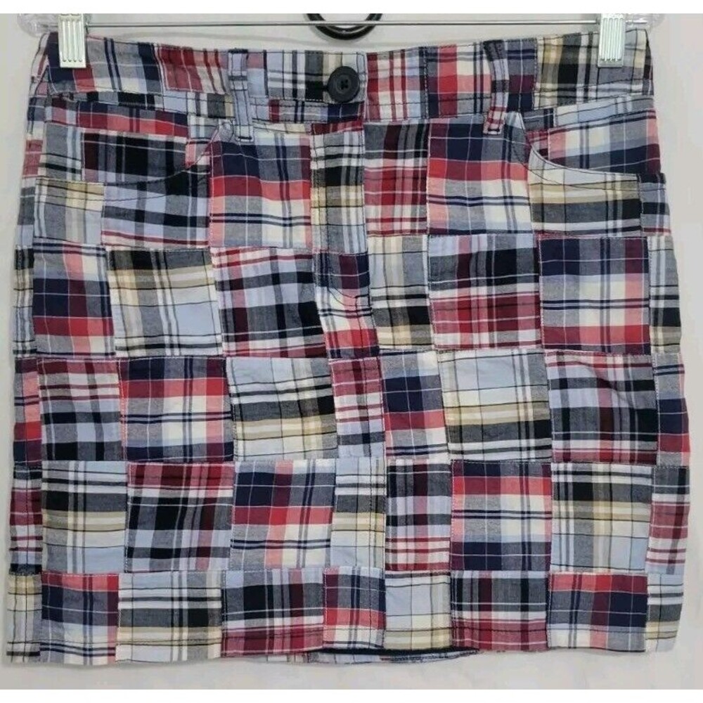 Ann Taylor LOFT Skirt  Womens Size 6 Plaid Madra Patchwork Lined Cotton 2 Pocket